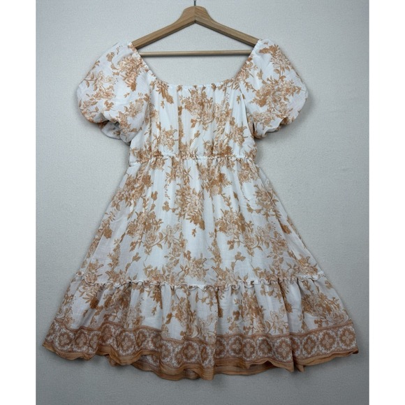 Blu Pepper Floral Mini Dress Small Cottagecore Boho Puff Sleeve Smocked Waist - Picture 13 of 15